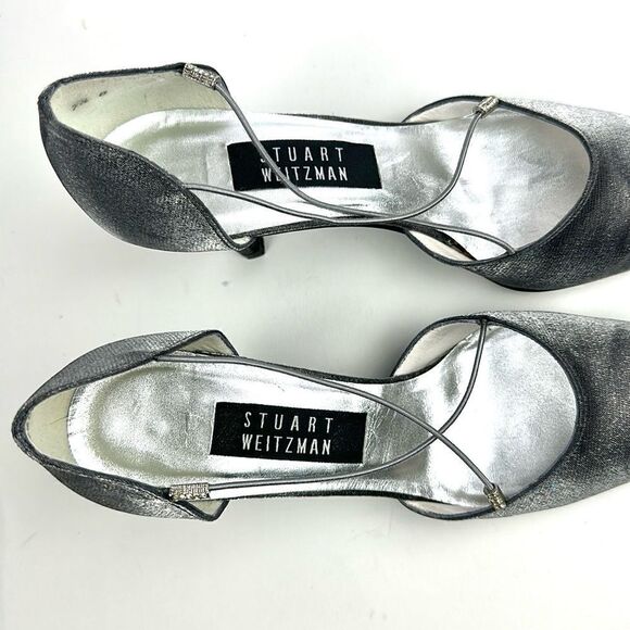 Stuart Weitzman Dark Silver Formal Heels Rhinestones Details Pointed Toe US 7,5 - Picture 9 of 14